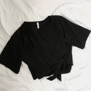 XHILARATION Black Wrap-Over Cropped Top